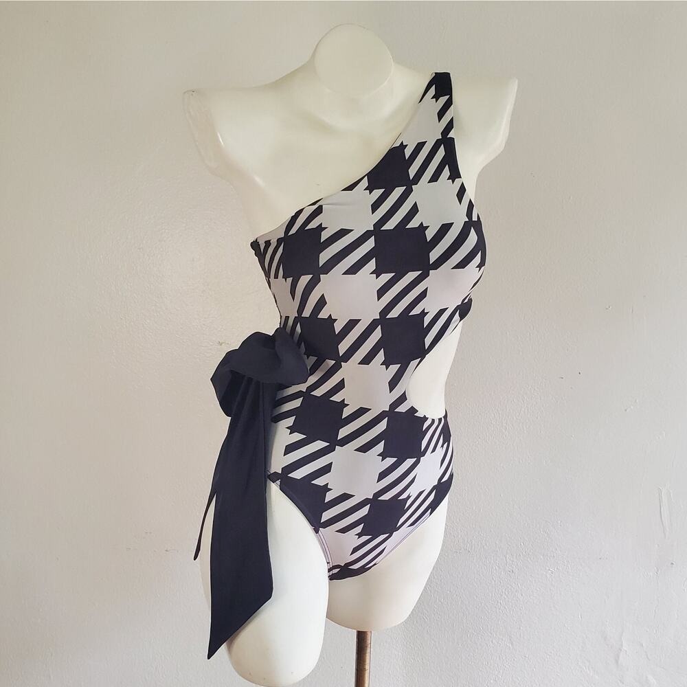 Revolve Beach Riot Carlie One Piece Swimsuit XS Houndstooth Belted Cutout NEW - Picture 6 of 16